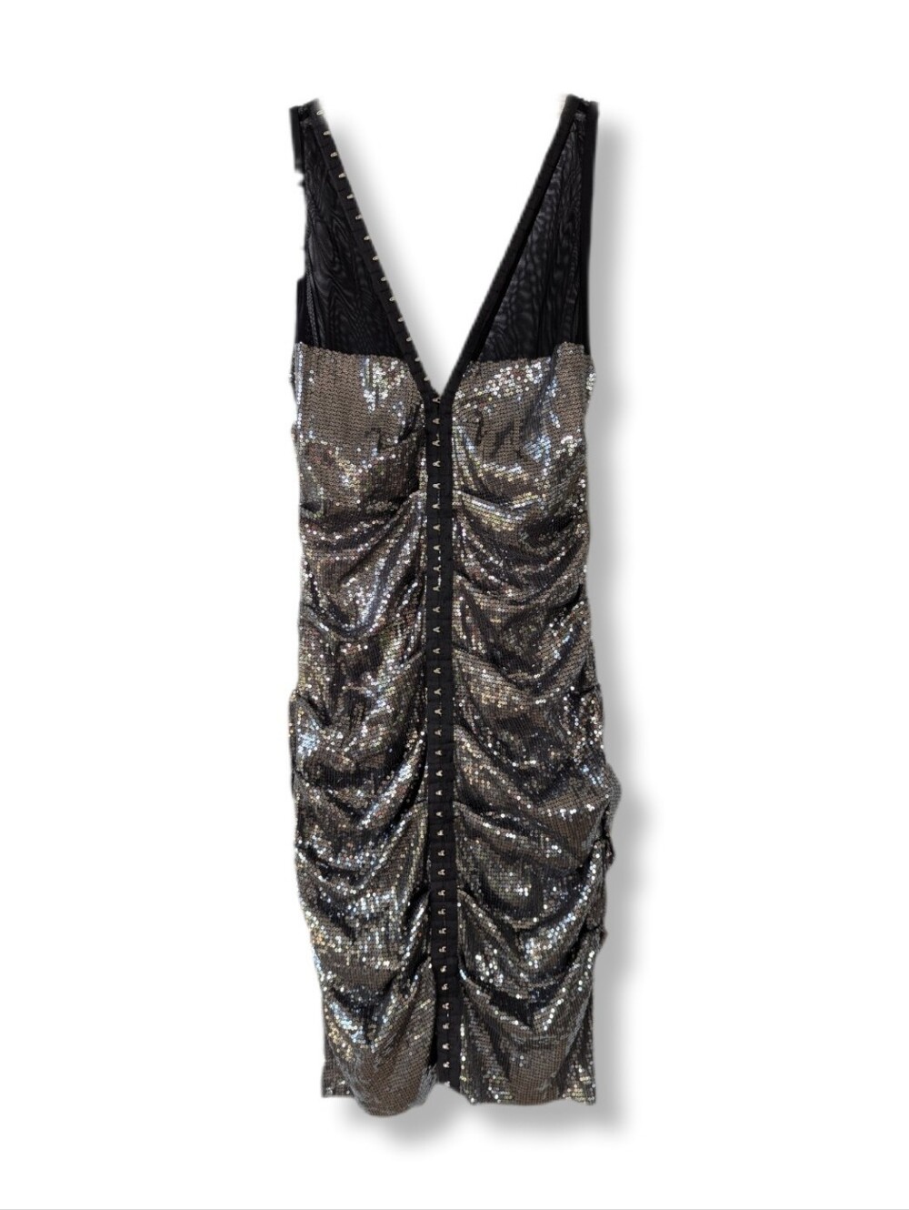 NWT Vintage Y2K Nicole Miller Black Mesh Silver Sequin Bodycon Cocktail Dress